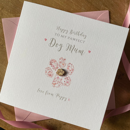 Personalised Dog Mum Birthday Card - Pink Floral Paw Card - Card from Dog, Best Dog Mum