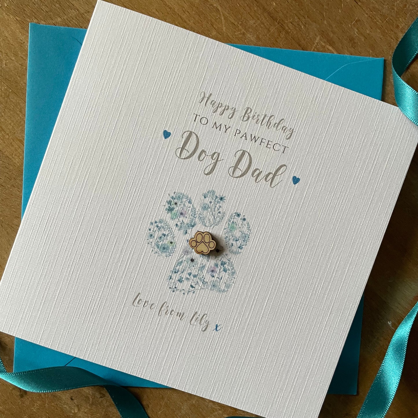 Personalised Dog Dad Birthday Card - Blue Floral Paw Card - Card from Dog, Best Dog Dad