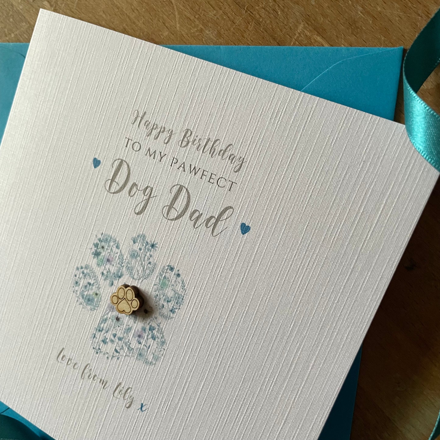 Personalised Dog Dad Birthday Card - Blue Floral Paw Card - Card from Dog, Best Dog Dad