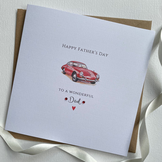 Father's Day Card - Personalised - Red Sports Car - Fathers Day Gift Card - any name