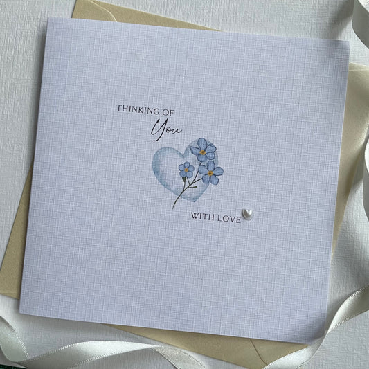 Personalised Thinking of You Card - Forget-me-not Heart - Sympathy, Difficult Times, Bereavement