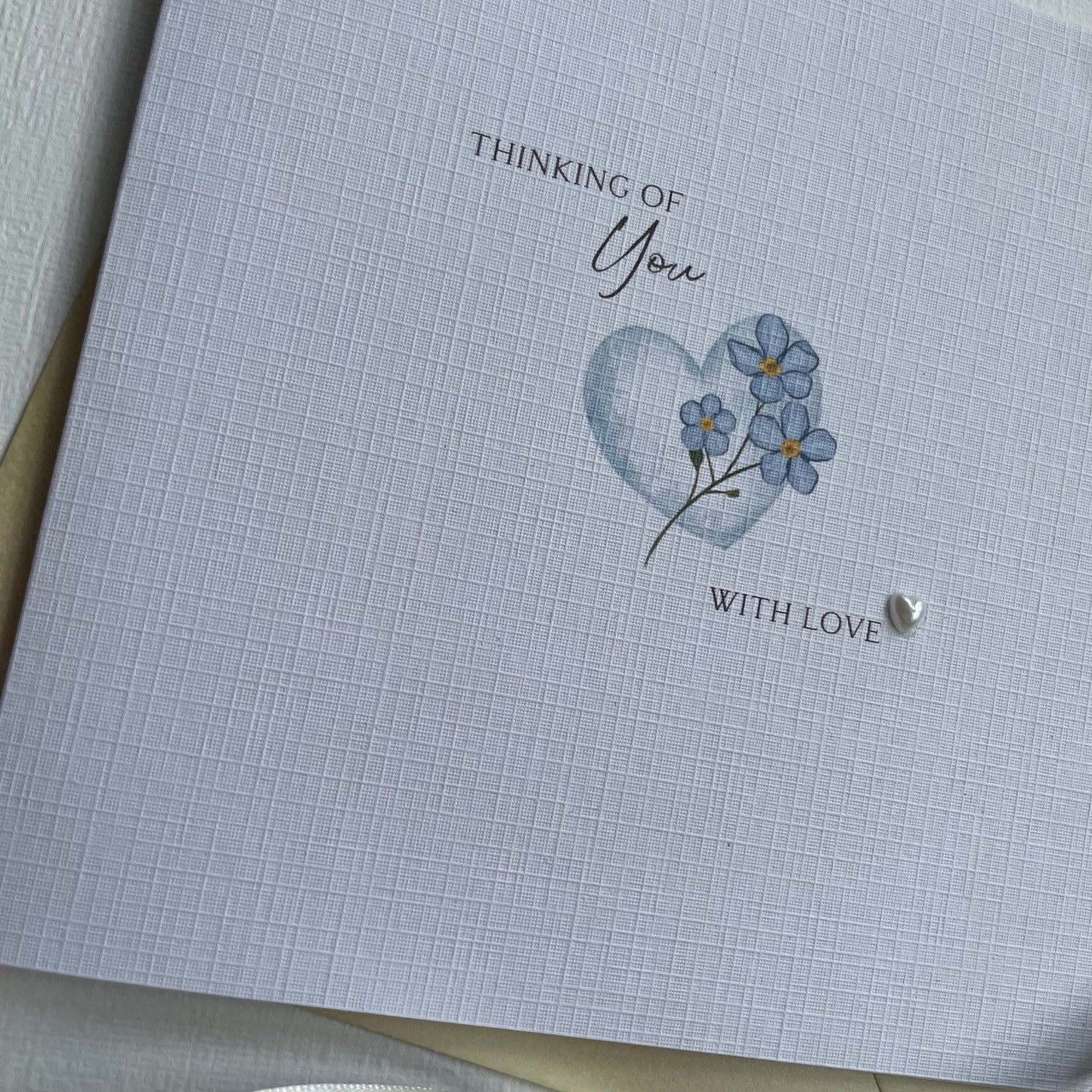 Personalised Thinking of You Card - Forget-me-not Heart - Sympathy, Difficult Times, Bereavement