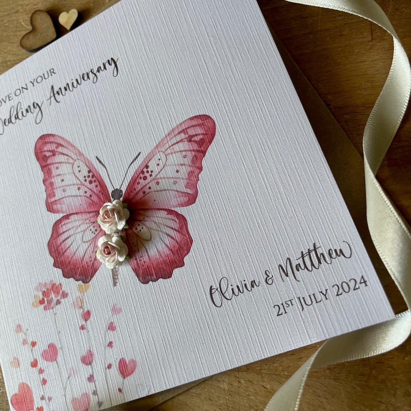 1st Wedding Anniversary Card - Paper Roses Butterfly - Personalised First Anniversary