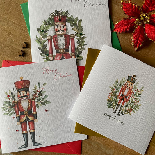 Luxury Christmas Cards - Nutcracker Cards with Crystal Highlights - Pack/6 - 3 Designs