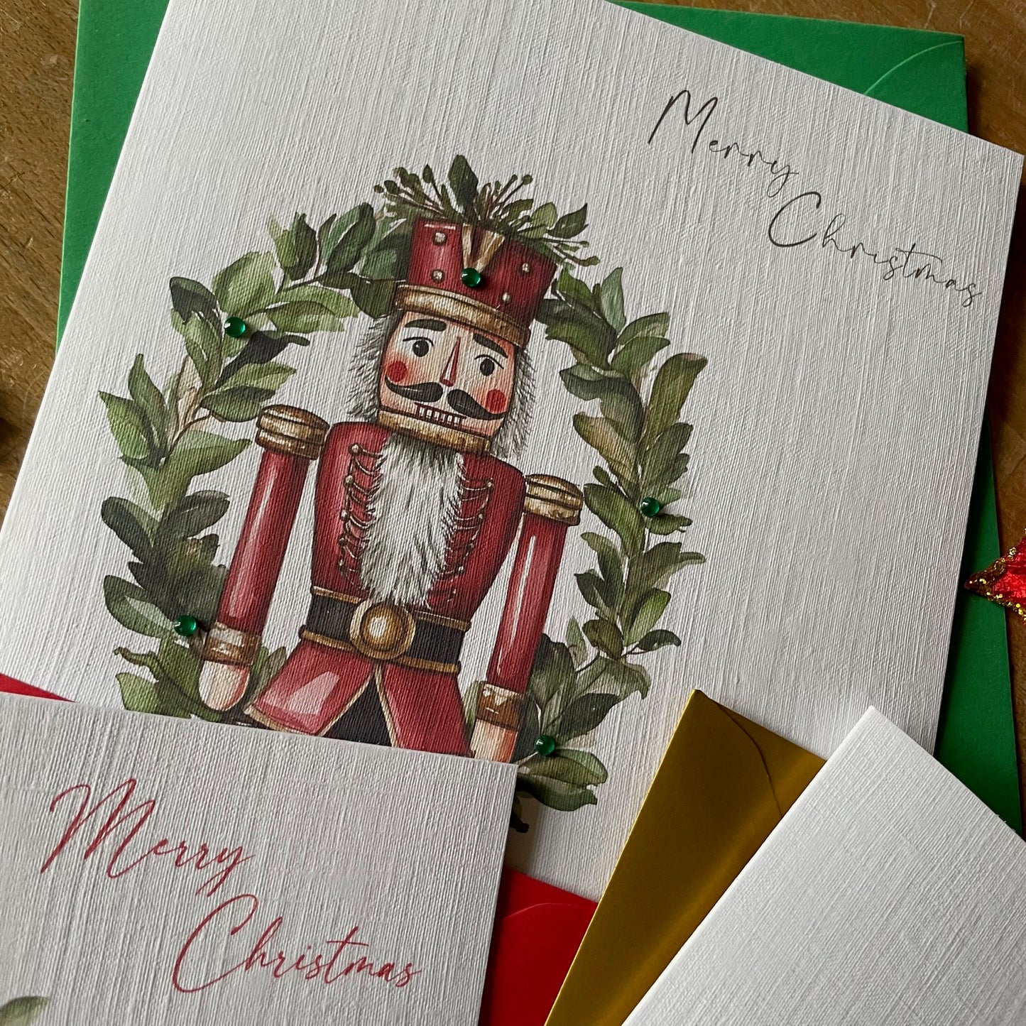 Luxury Christmas Cards - Nutcracker Cards with Crystal Highlights - Pack/6 - 3 Designs