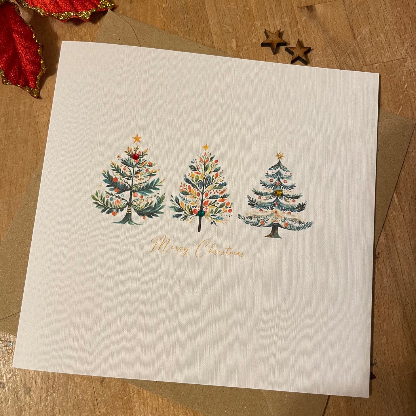 Luxury Christmas Cards - Scandi Christmas Tree Cards with Crystals - Pack/6 - 3 Designs