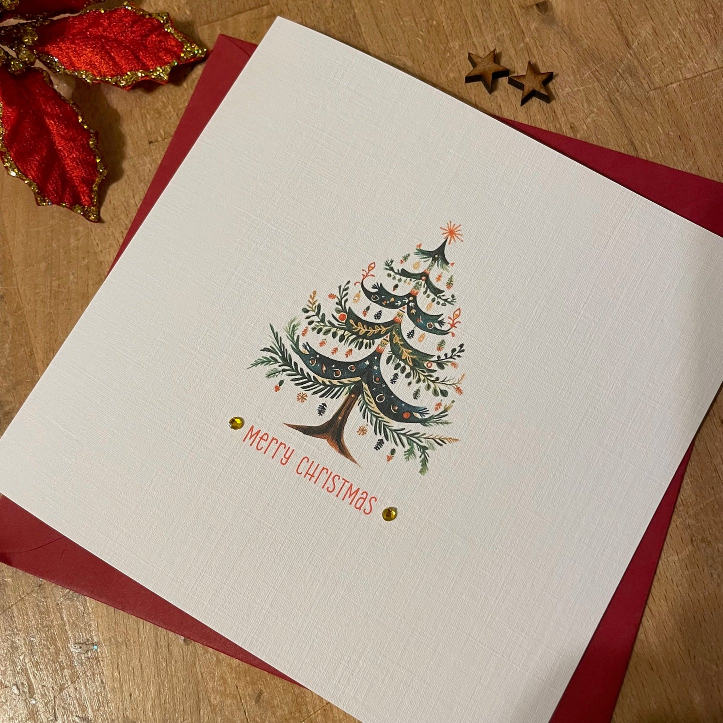 Luxury Christmas Cards - Scandi Christmas Tree Cards with Crystals - Pack/6 - 3 Designs