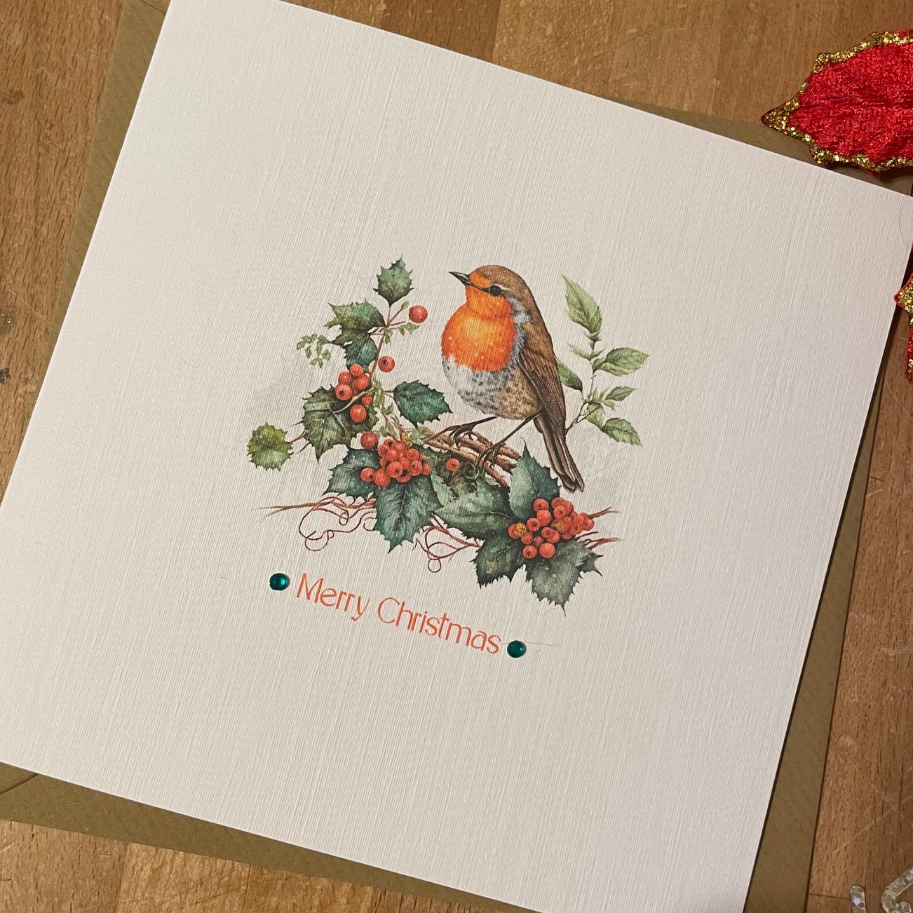 Luxury Christmas Cards - Festive Robin with Crystals and Bow- Pack/6 - 3 Designs