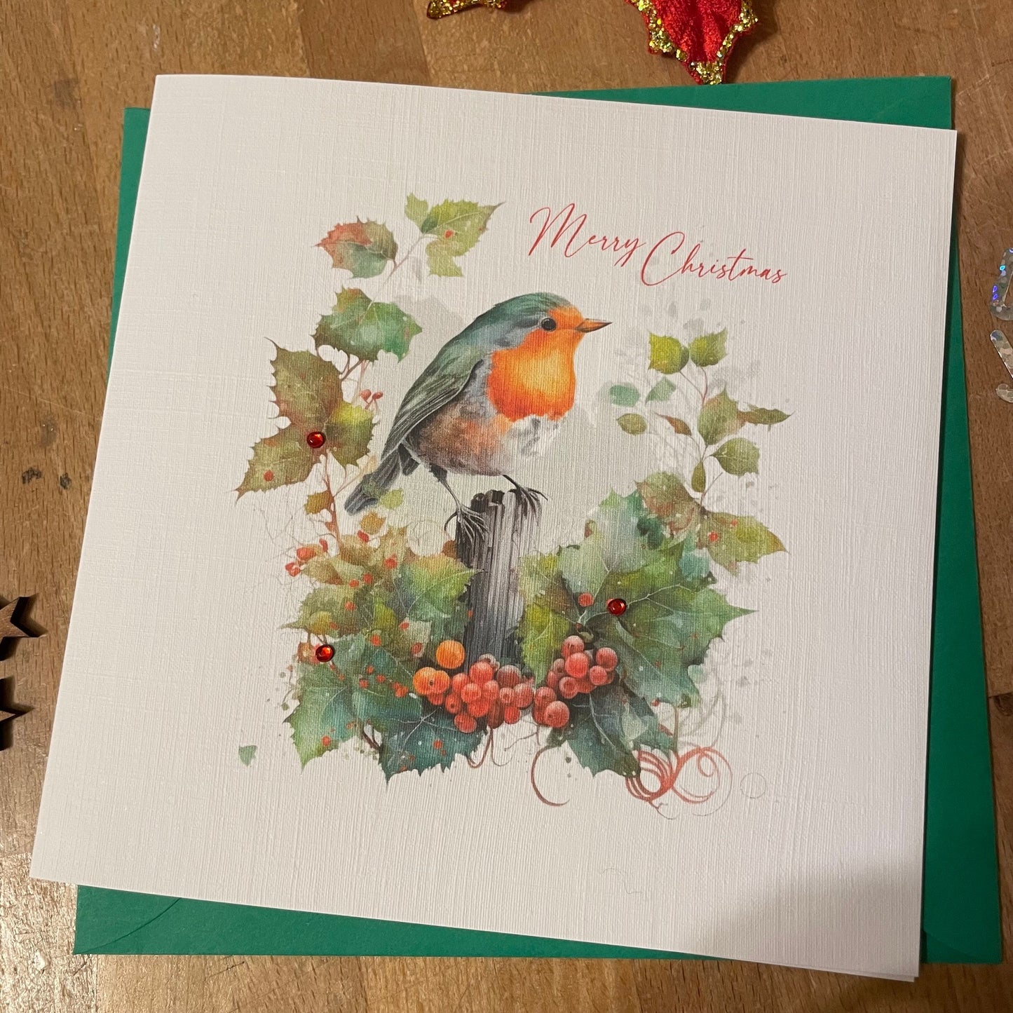 Luxury Christmas Cards - Festive Robin with Crystals and Bow- Pack/6 - 3 Designs