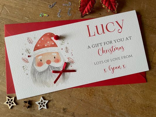 Personalised Father Christmas Money / Gift / Voucher Wallet - Money Wallet with Crystals and Bow