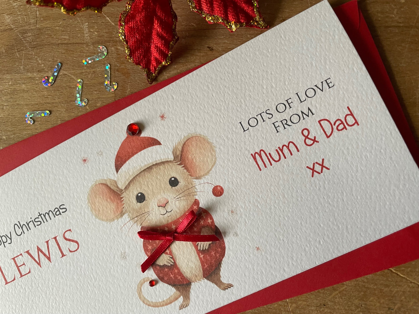 Personalised Christmas Mouse Money / Gift / Voucher Wallet