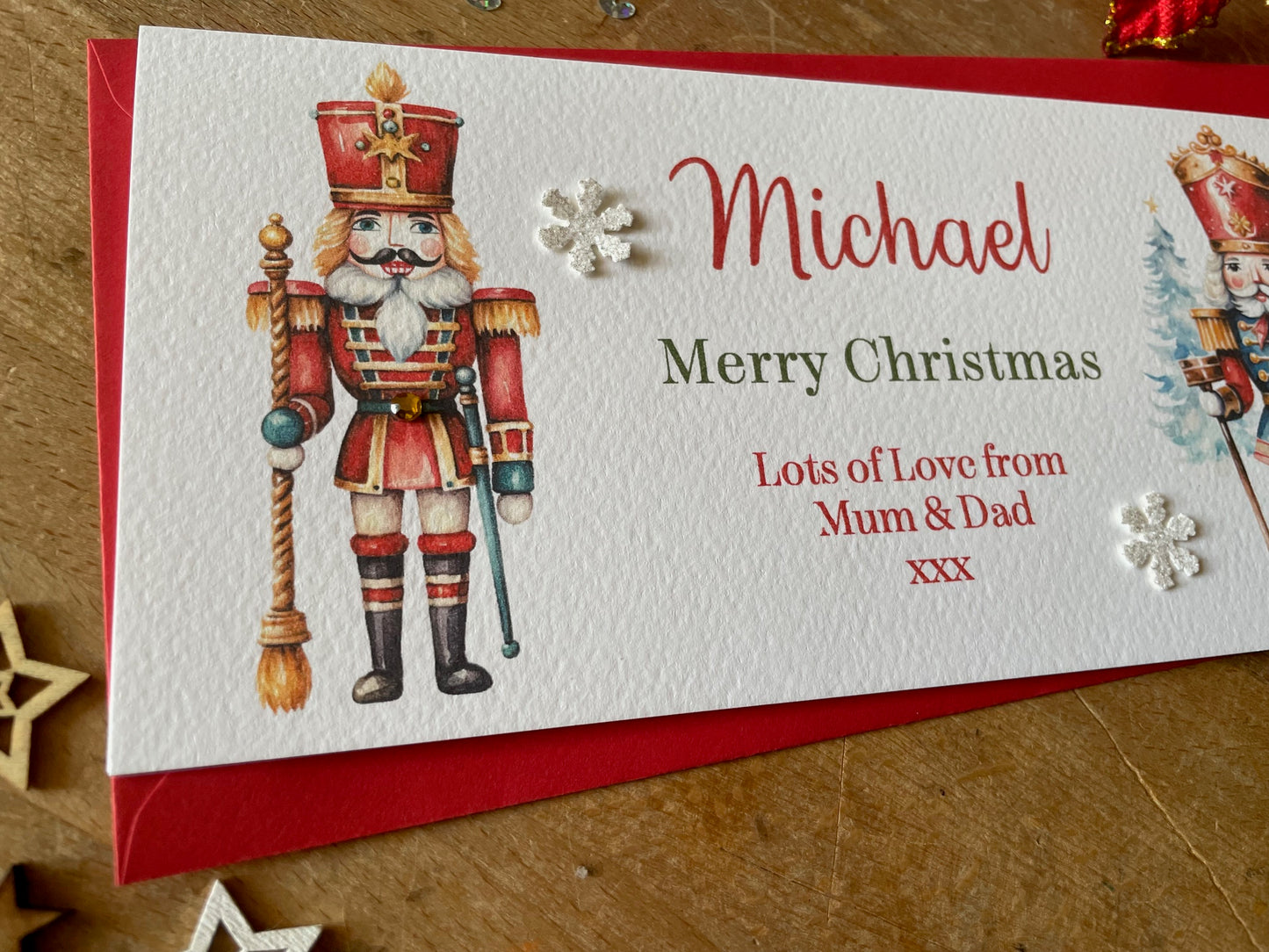 Personalised Christmas Nutcracker Money / Gift / Voucher Wallet - with Crystals and Bow