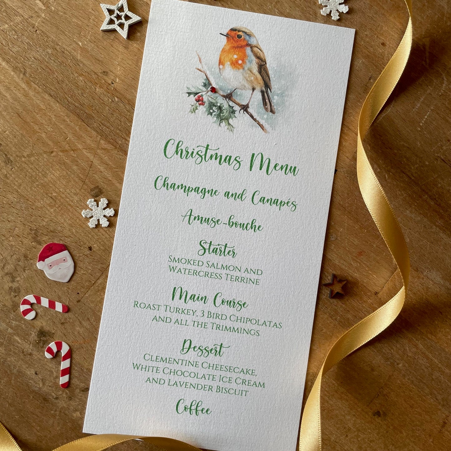 Personalised Christmas Table Menu Cards - Christmas Robin