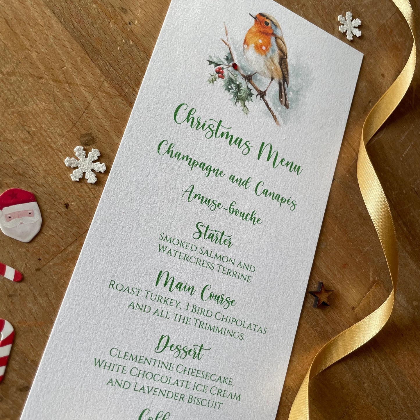 Personalised Christmas Table Menu Cards - Christmas Robin