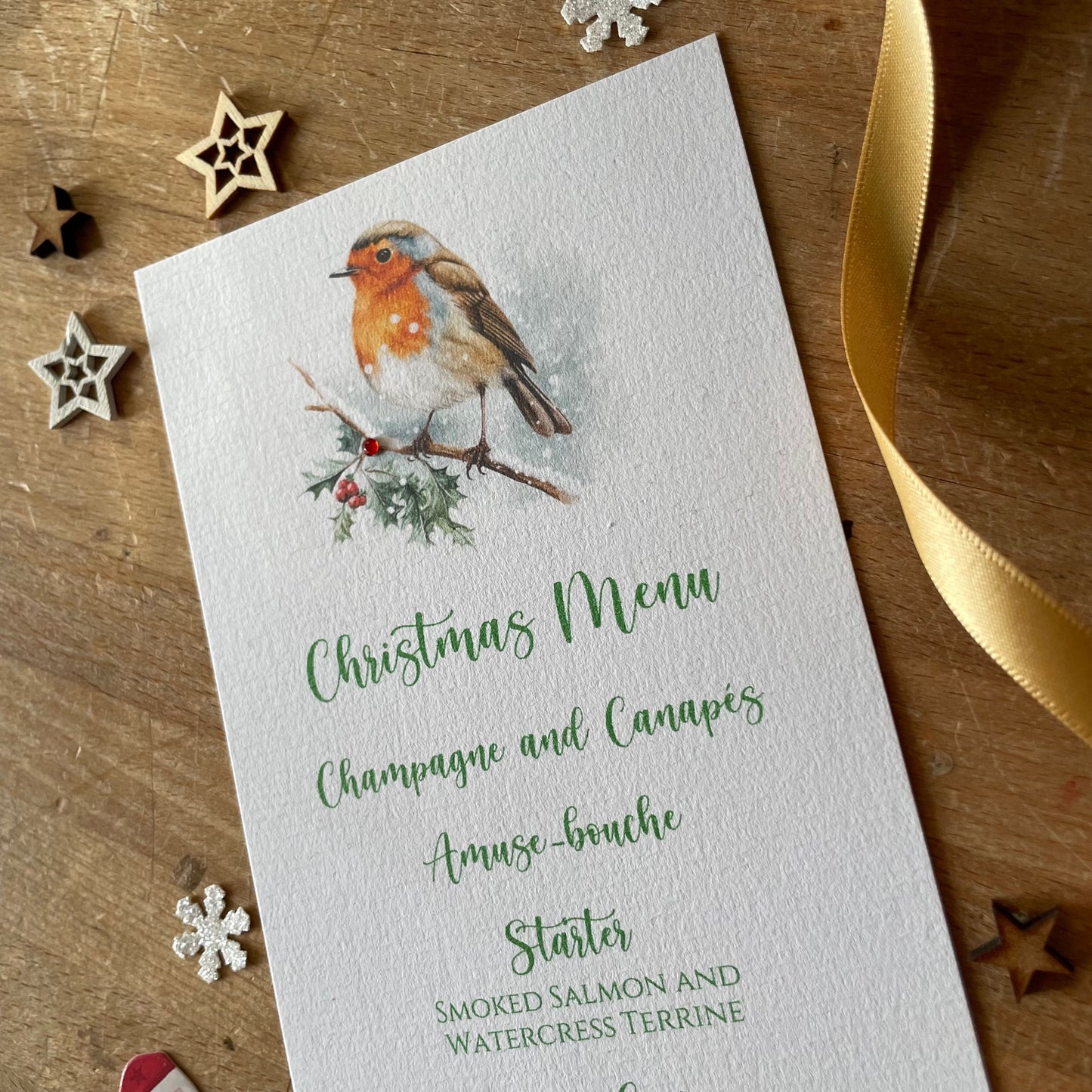 Personalised Christmas Table Menu Cards - Christmas Robin