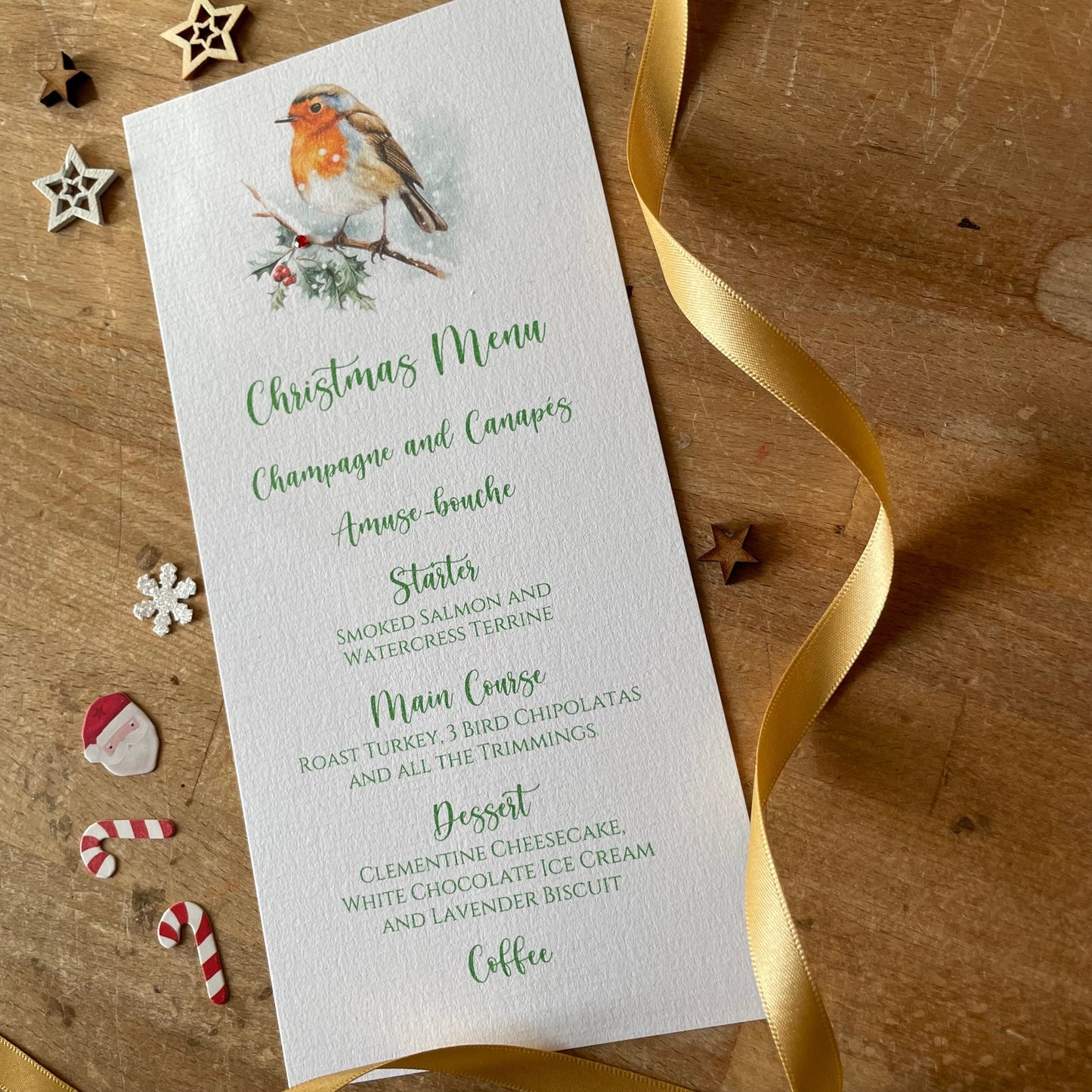 Personalised Christmas Table Menu Cards - Christmas Robin