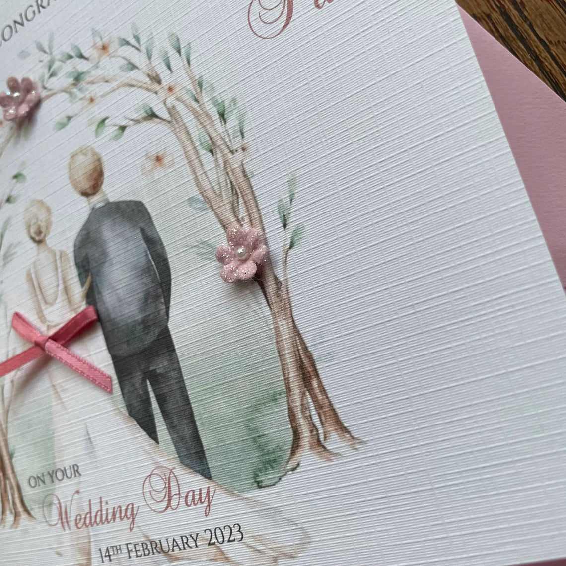 Personalised Wedding Day Card - Floral Bride & Groom Arch - Pastel