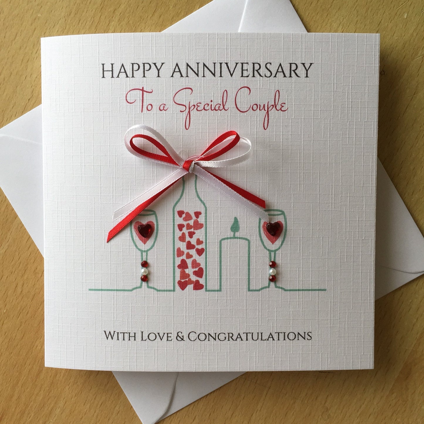 Wedding Anniversary Card - Personalised - Heart Wine Glasses