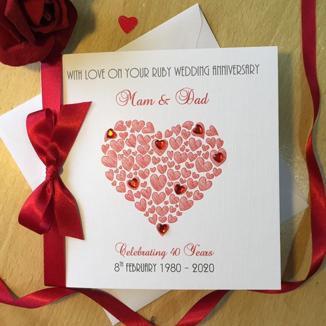 Ruby 40th Anniversary Card - Personalised Heart of Hearts