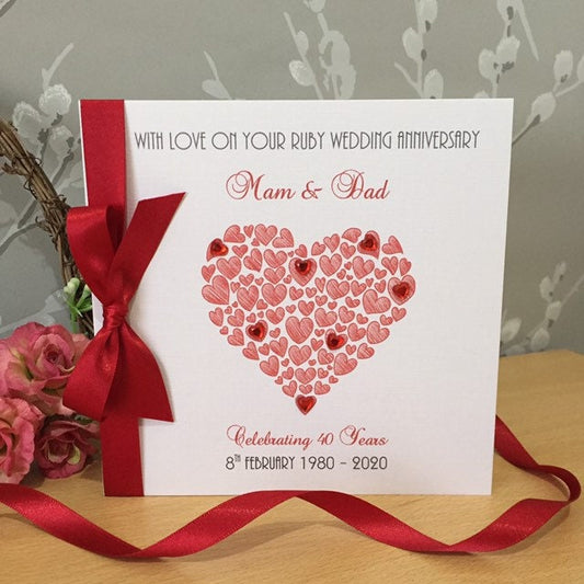 Ruby 40th Anniversary Card - Personalised Heart of Hearts