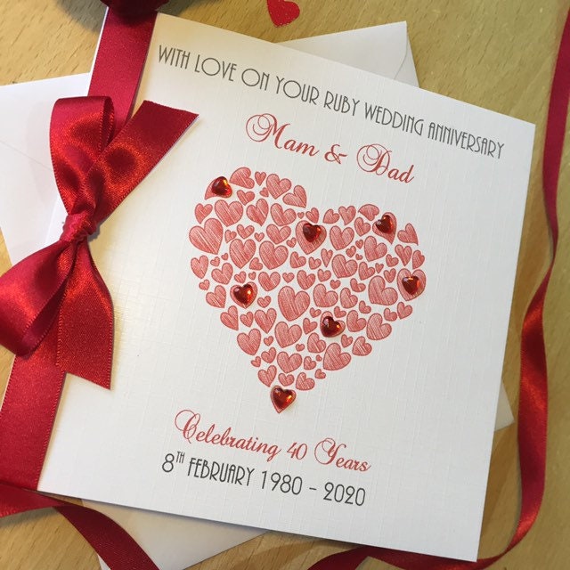 Ruby 40th Anniversary Card - Personalised Heart of Hearts