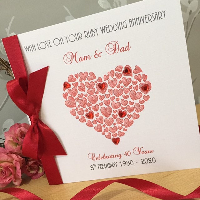 Ruby 40th Anniversary Card - Personalised Heart of Hearts