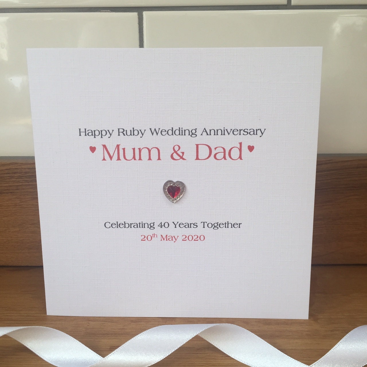 Ruby Wedding Anniversary Card - Crystal Heart - 40 Years Personalised Anniversary