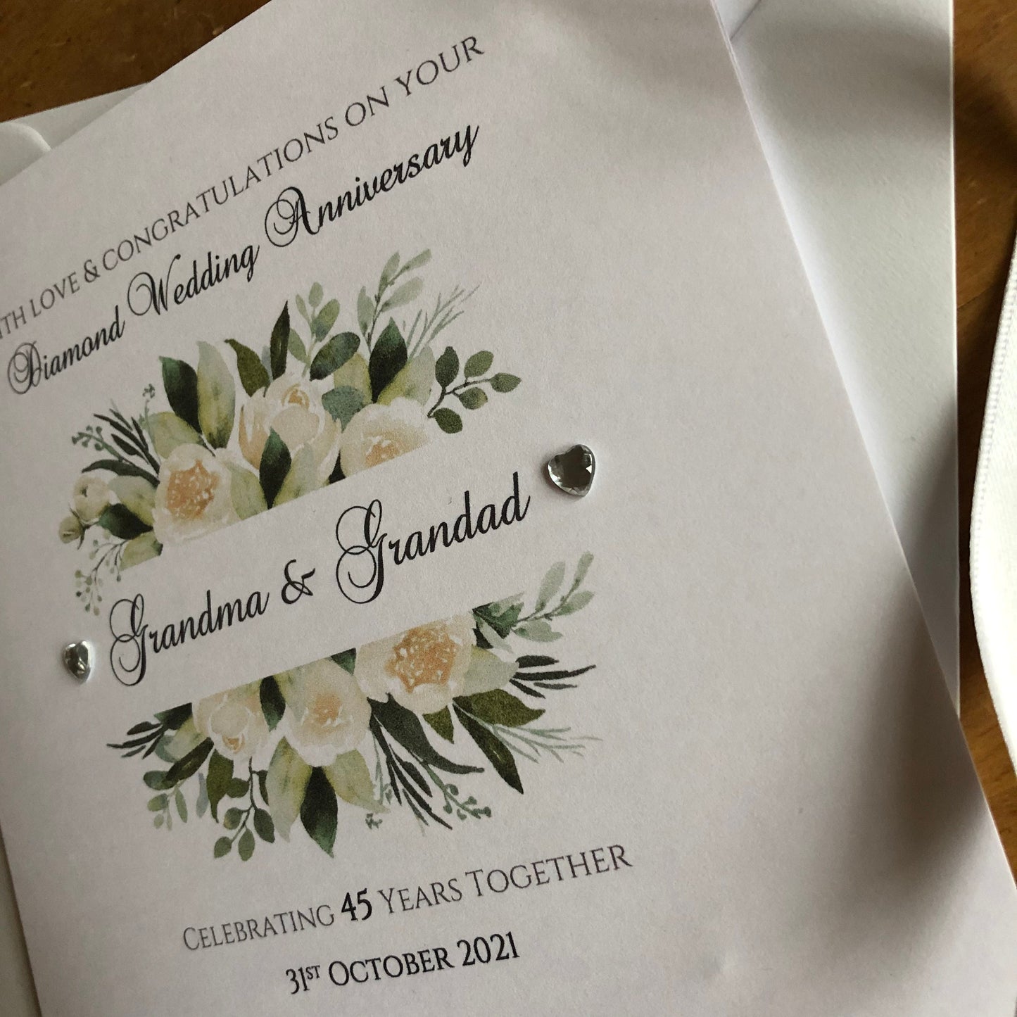 Personalised Diamond 60th, Platinum 70th Floral Frame Wedding Anniversary Card