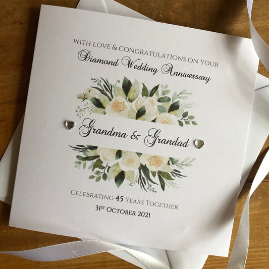 Personalised Diamond 60th, Platinum 70th Floral Frame Wedding Anniversary Card