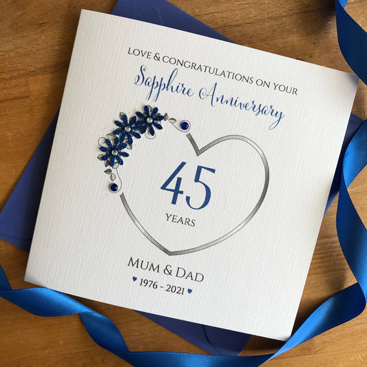 Sapphire 45th, 65th Wedding Anniversary Card, Floral Number Heart