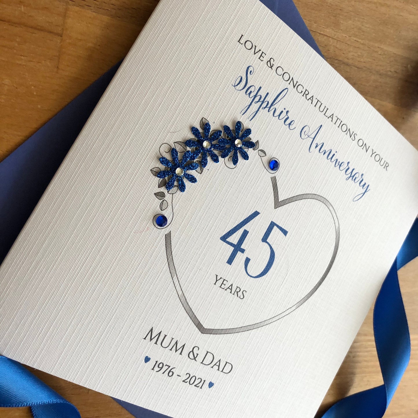 Sapphire 45th, 65th Wedding Anniversary Card, Floral Number Heart