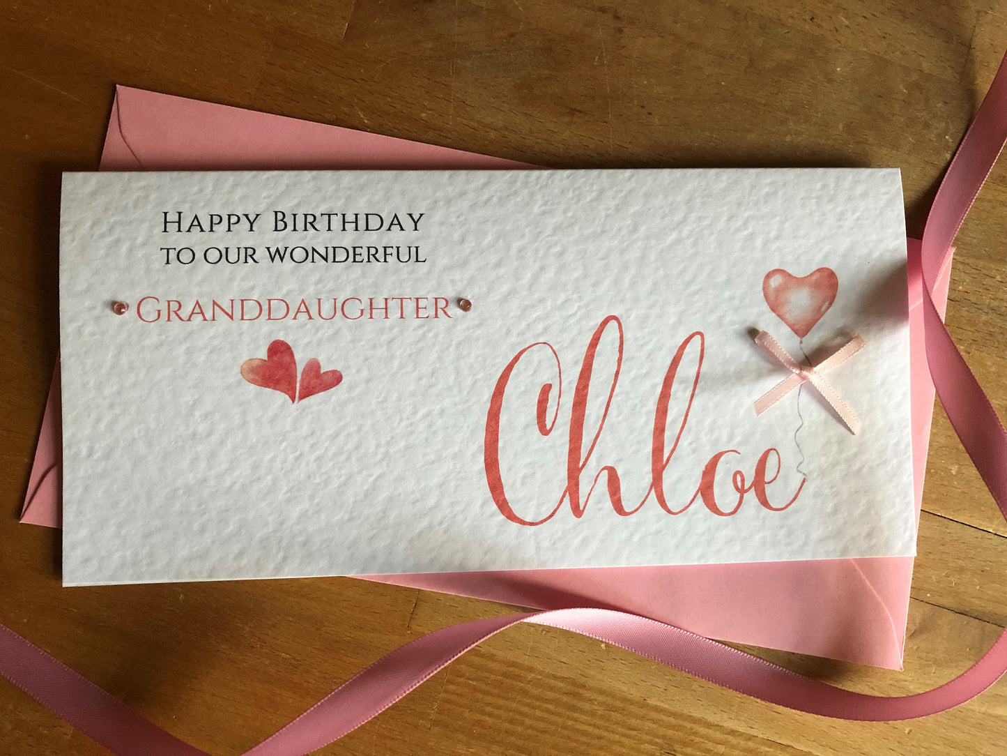 Birthday Money / Gift Voucher Wallet - Personalised Name - PInk Heart Balloon