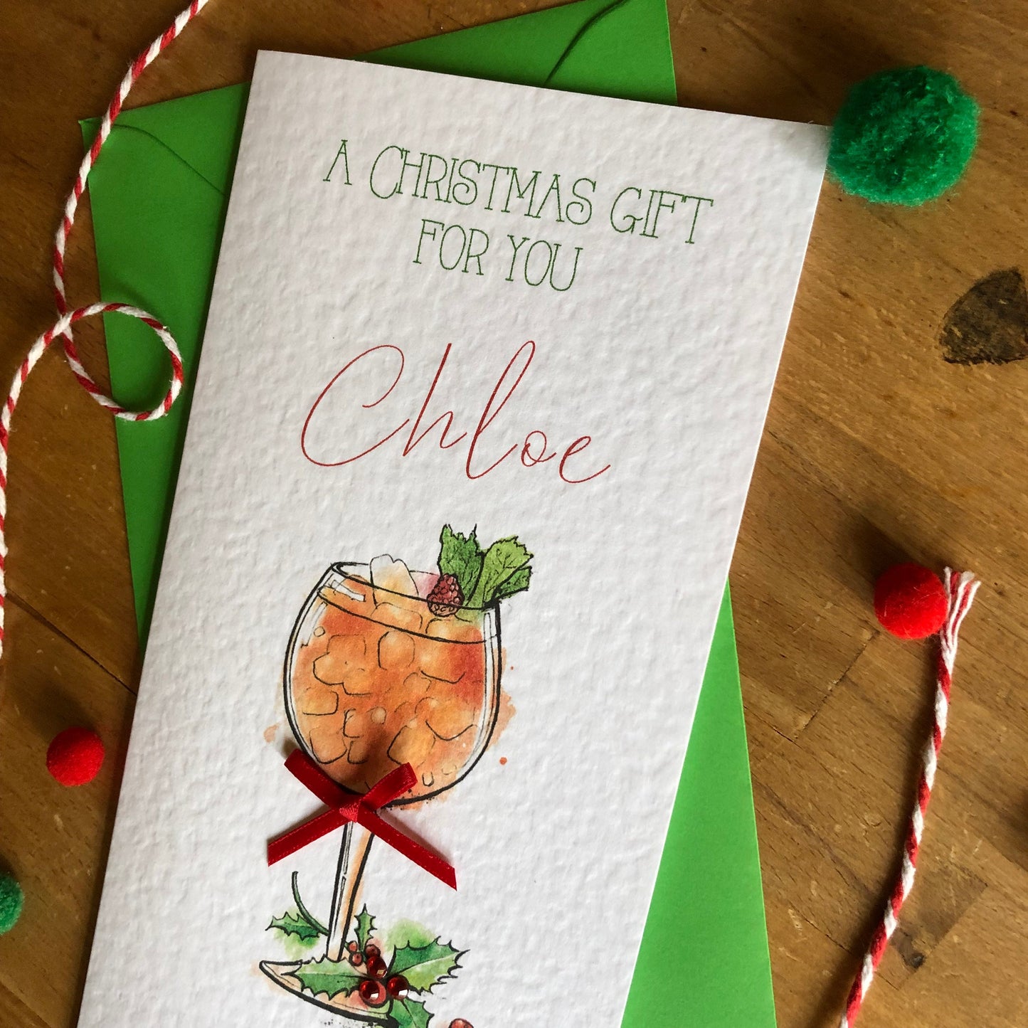 Personalised Christmas Gin Money / Gift / Voucher Wallet - Money Wallet with Crystals and Bow