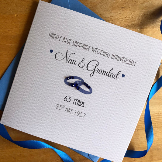 Sapphire Wedding Anniversary Card - Sapphire Rings - 45th or 65th Anniversary