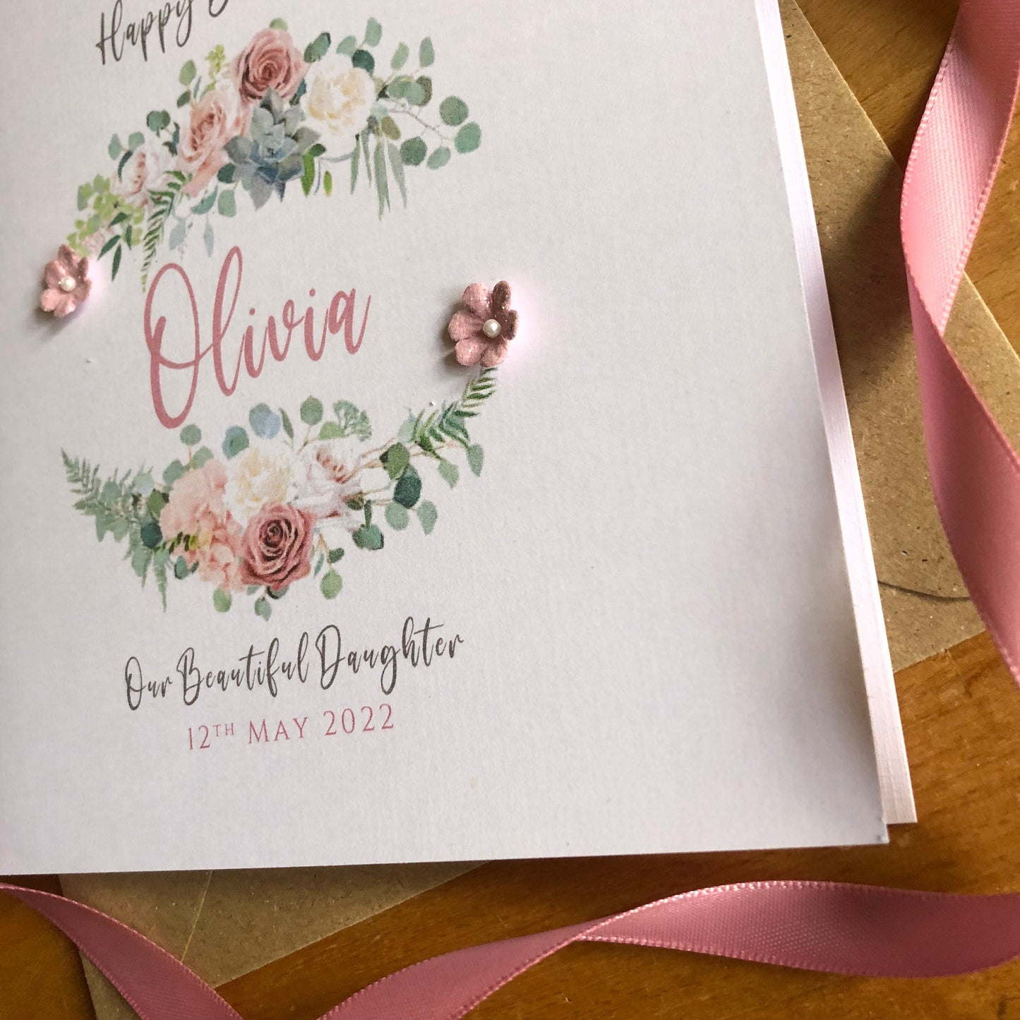 Personalised Birthday Card - Rose Gold Frame with Flowers