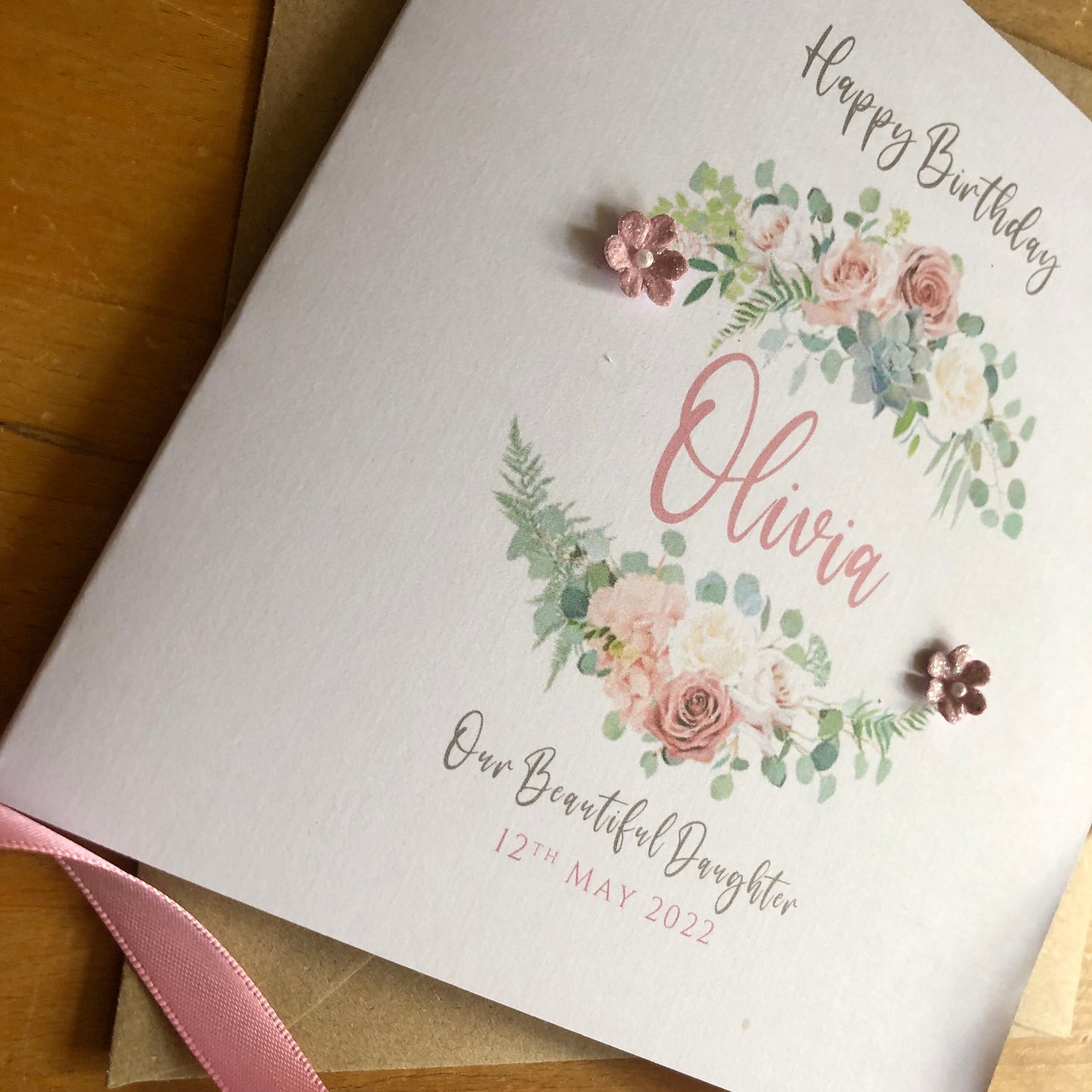 Personalised Birthday Card - Rose Gold Frame with Flowers