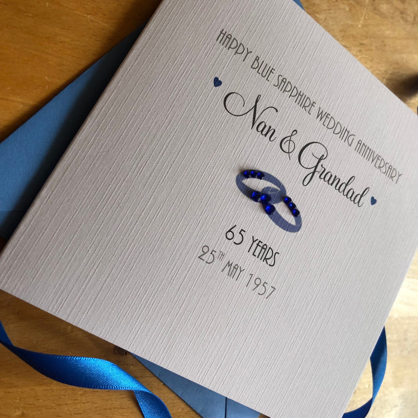 Sapphire Wedding Anniversary Card - Sapphire Rings - 45th or 65th Anniversary