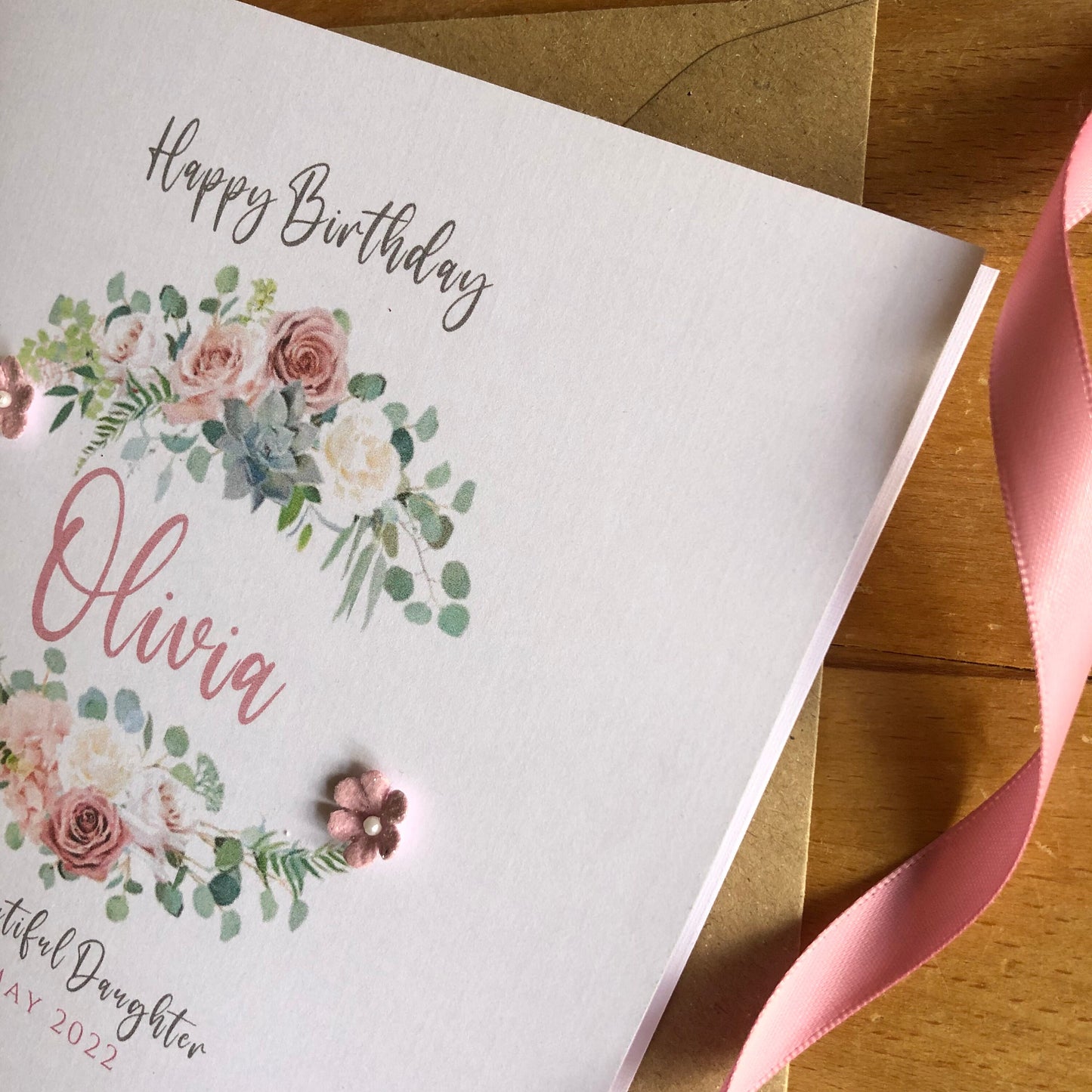 Personalised Birthday Card - Rose Gold Frame with Flowers