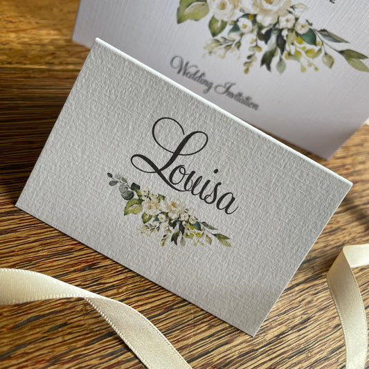 Personalised Wedding Table Name Cards - Botanical Eucalyptus and Roses Place Card