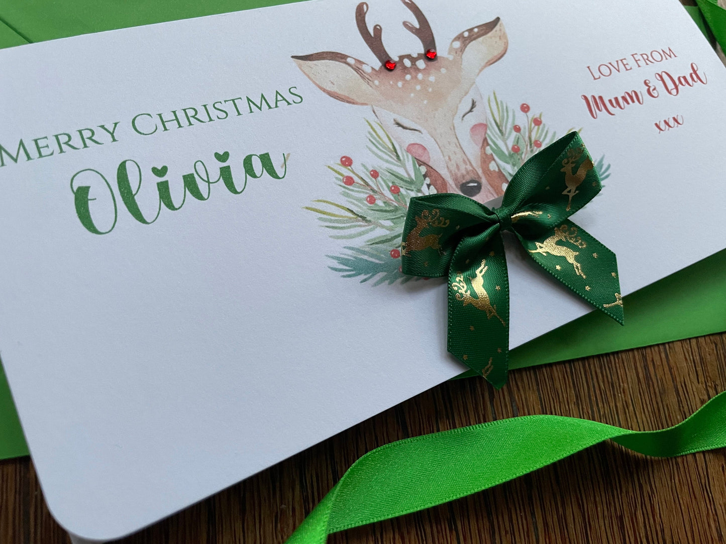 Personalised Christmas Deer Money / Gift / Voucher Wallet - Money Wallet with Crystals and Bow