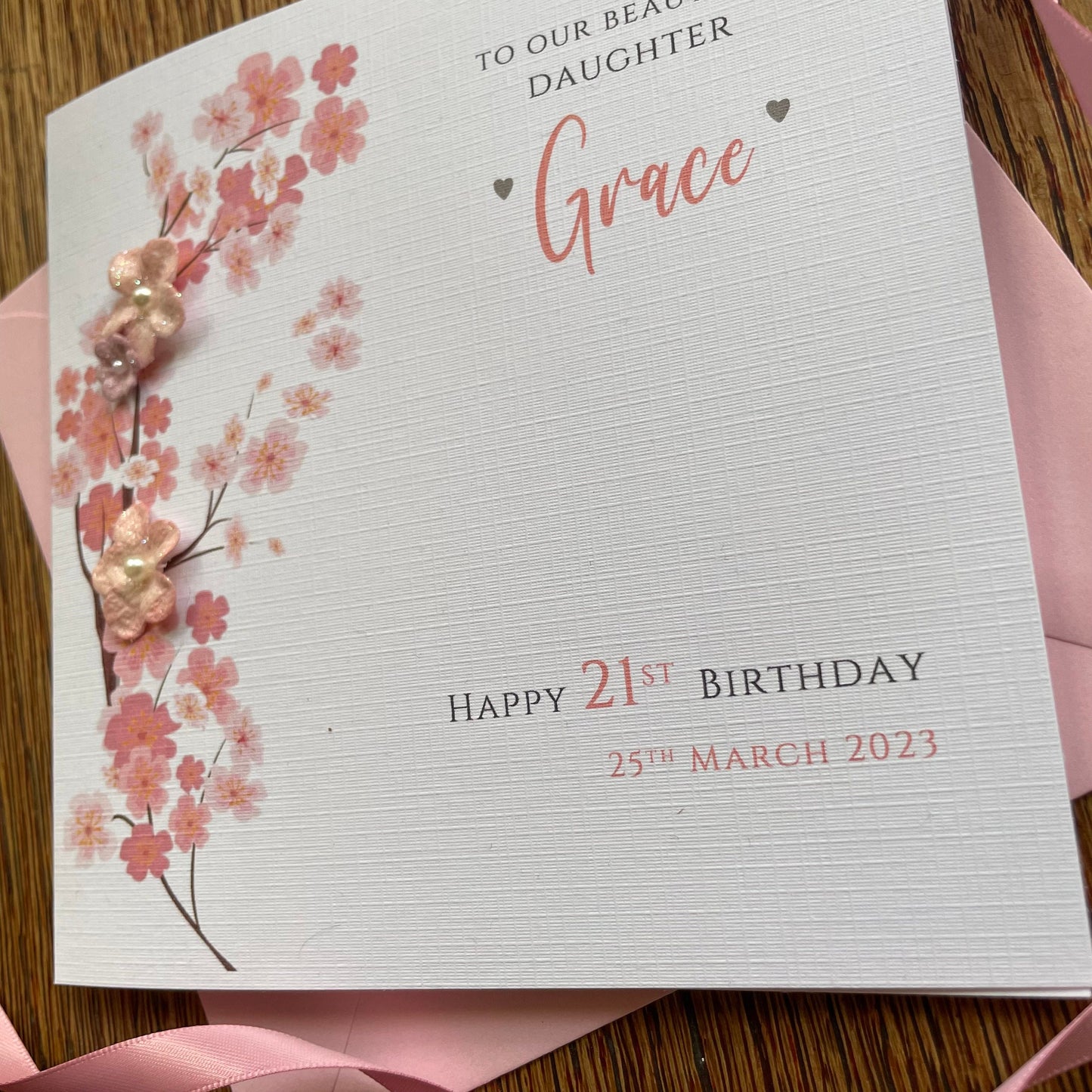 Personalised Birthday Card - Pink Blossom Paper Flowers