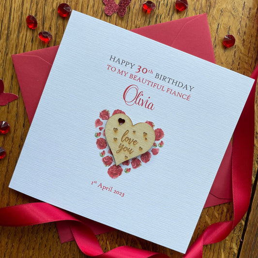 Personalised Birthday Card - Keepsake Rose Heart Pocket Hug Card